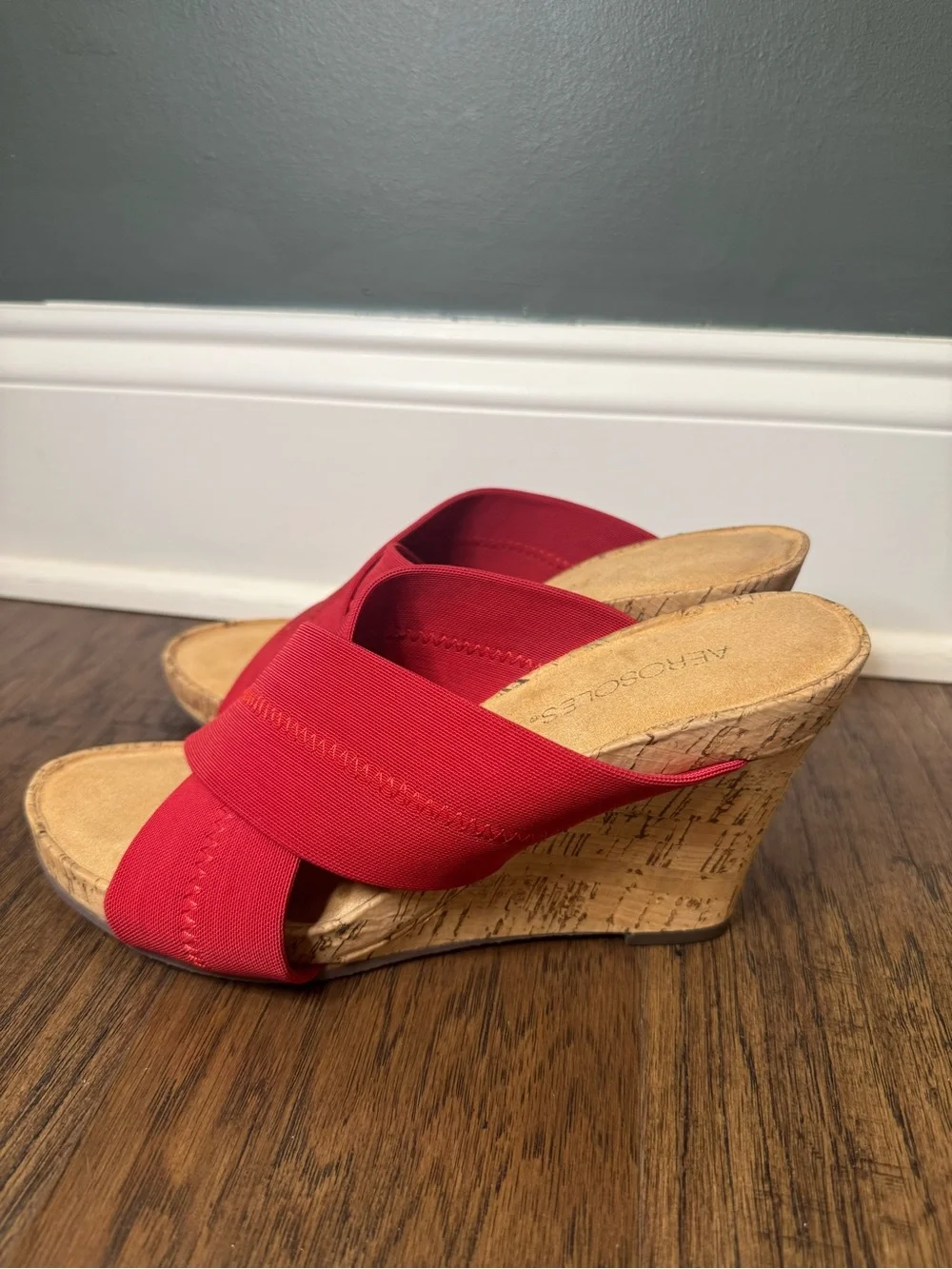 AEROSOLES Red Crisscross Slide Wedges